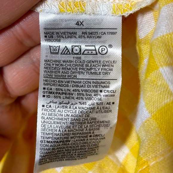 Old Navy Gingham Linen-Blend Tie-Back‎ Flutter-Sleeve Plus Sz 4x Picnic Casual - Picture 6 of 7